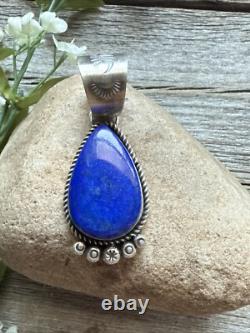Native American Navajo Sterling Silver Lapis Pendant R Yazzie Gift