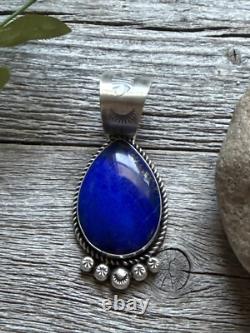 Native American Navajo Sterling Silver Lapis Pendant R Yazzie Gift
