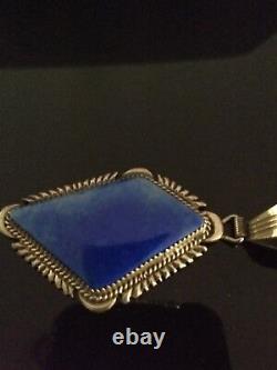 Native American Navajo Sterling Silver & Lapis Signed Pendant By LTB