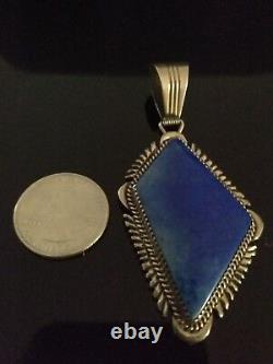 Native American Navajo Sterling Silver & Lapis Signed Pendant By LTB