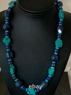 Native American Navajo Sterling Silver Lapis & Turquoise Necklace 21 00256