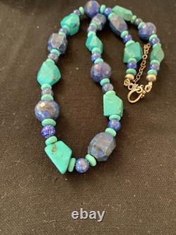 Native American Navajo Sterling Silver Lapis & Turquoise Necklace 21 00256