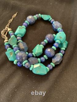 Native American Navajo Sterling Silver Lapis & Turquoise Necklace 21 00256