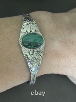 Native American Navajo Sterling Silver Malachi Cuff Bracelet By Renée Yazzie