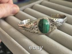 Native American Navajo Sterling Silver Malachi Cuff Bracelet By Renée Yazzie