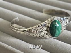 Native American Navajo Sterling Silver Malachi Cuff Bracelet By Renée Yazzie