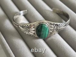 Native American Navajo Sterling Silver Malachi Cuff Bracelet By Renée Yazzie