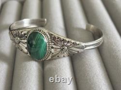 Native American Navajo Sterling Silver Malachi Cuff Bracelet By Renée Yazzie