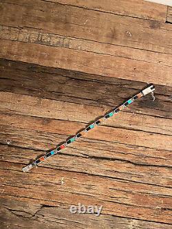 Native American Navajo Sterling Silver Multicolored Stone Bracelet 7