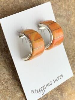 Native American Navajo Sterling Silver Orange Spiny Oyster Earrings 00190