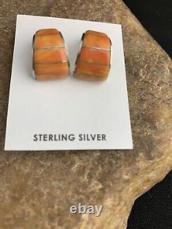 Native American Navajo Sterling Silver Orange Spiny Oyster Earrings Set 190