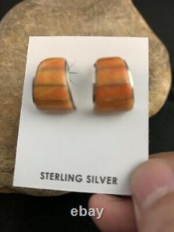 Native American Navajo Sterling Silver Orange Spiny Oyster Earrings Set 190