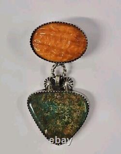 Native American Navajo Sterling Silver Pendant Natural Stones Marked FC STG