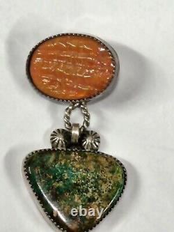 Native American Navajo Sterling Silver Pendant Natural Stones Marked FC STG