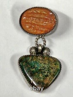 Native American Navajo Sterling Silver Pendant Natural Stones Marked FC STG