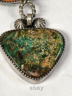 Native American Navajo Sterling Silver Pendant Natural Stones Marked FC STG