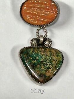 Native American Navajo Sterling Silver Pendant Natural Stones Marked FC STG