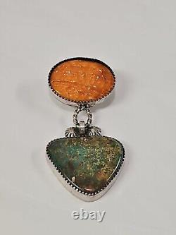 Native American Navajo Sterling Silver Pendant Natural Stones Marked FC STG