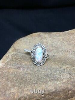 Native American Navajo Sterling Silver Pink Opal Inlay Ring Size 7.75 2521