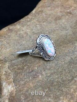 Native American Navajo Sterling Silver Pink Opal Inlay Ring Size 7.75 2521