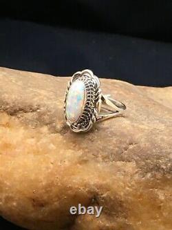 Native American Navajo Sterling Silver Pink Opal Inlay Ring Size 7.75 2521