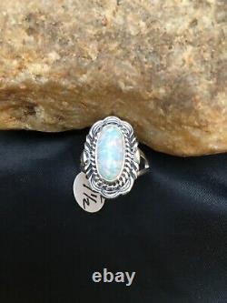 Native American Navajo Sterling Silver Pink Opal Inlay Ring Size 7.75 2521