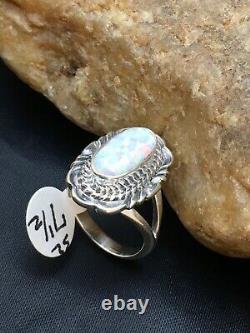 Native American Navajo Sterling Silver Pink Opal Inlay Ring Size 7.75 2521