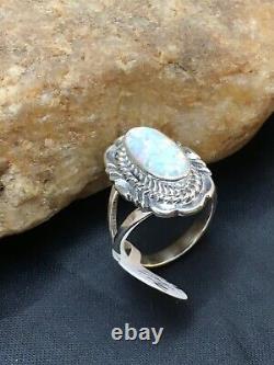 Native American Navajo Sterling Silver Pink Opal Inlay Ring Size 7.75 2521