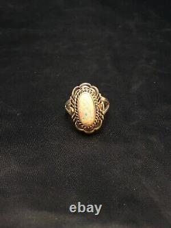 Native American Navajo Sterling Silver Pink Opal Inlay Ring Size 7.75 2521