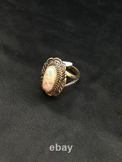 Native American Navajo Sterling Silver Pink Opal Inlay Ring Size 7.75 2521