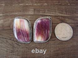 Native American Navajo Sterling Silver Purple Spiny Oyster Earrings by Cadman