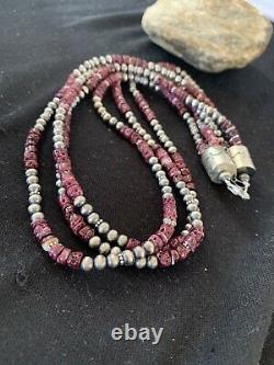 Native American Navajo Sterling Silver Purple Spiny Oyster Necklace 22 Set 467