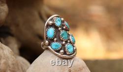 Native American Navajo Sterling Silver Saddle Ring 6 Turquoise Signed D