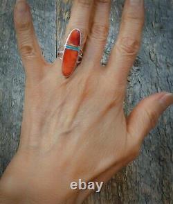 Native American Navajo Sterling Silver Spiny Oyster Turquoise Ring Size 7