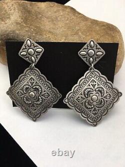 Native American Navajo Sterling Silver Stamped Earrings 2.75 Set01739