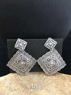 Native American Navajo Sterling Silver Stamped Earrings 2.75 Set01739