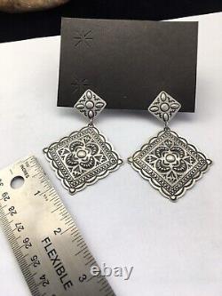 Native American Navajo Sterling Silver Stamped Earrings 2.75 Set01739