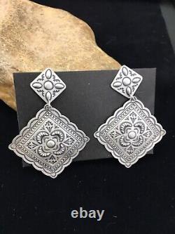 Native American Navajo Sterling Silver Stamped Earrings 2.75 Set01739