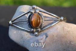 Native American Navajo Sterling Silver Tigers Eye Cuff Bracelet Marie B