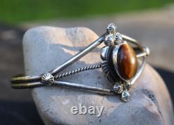 Native American Navajo Sterling Silver Tigers Eye Cuff Bracelet Marie B