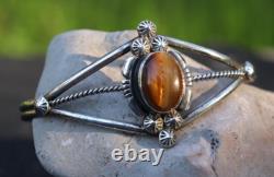 Native American Navajo Sterling Silver Tigers Eye Cuff Bracelet Marie B