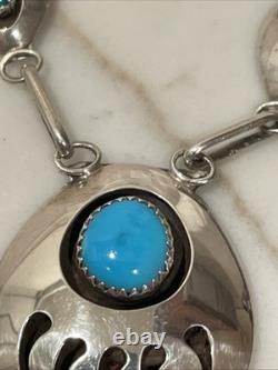 Native American Navajo Sterling Silver Turquoise Bear Paw Necklace 18
