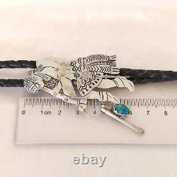 Native American Navajo Sterling Silver Turquoise Concho Bolo Tie Signed