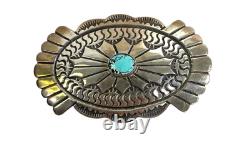 Native American Navajo Sterling Silver Turquoise Concho Brooche Pin by L. M. Nez