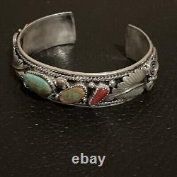 Native American Navajo Sterling Silver Turquoise Coral Bracelet -Mike Thomas