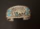 Native American Navajo Sterling Silver Turquoise Coral Buffalo Cuff Bracelet