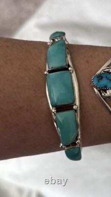Native American Navajo Sterling Silver Turquoise Cuff Bracelet By Calvin Belin