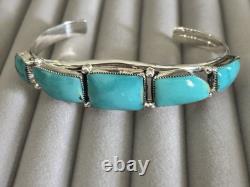 Native American Navajo Sterling Silver Turquoise Cuff Bracelet By Calvin Belin