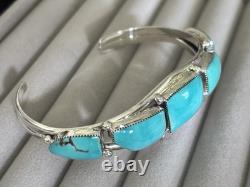 Native American Navajo Sterling Silver Turquoise Cuff Bracelet By Calvin Belin