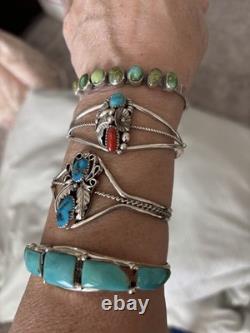Native American Navajo Sterling Silver Turquoise Cuff Bracelet By Calvin Belin